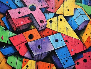 多彩积木块的创意艺术画面