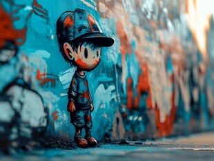 街头涂鸦风的卡通小男孩