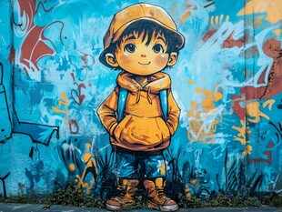 街头涂鸦风的可爱小男孩