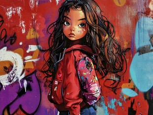 涂鸦风红衣女孩的独特魅力