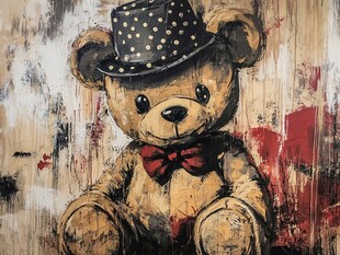 戴帽小熊的艺术插画