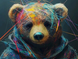 彩色线条勾勒的创意小熊