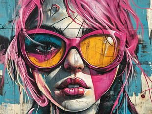 粉色系潮酷涂鸦女孩肖像