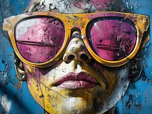 戴墨镜的街头艺术人物