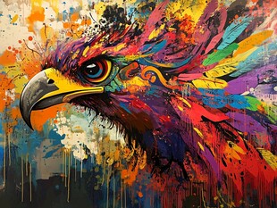 多彩涂鸦风的雄鹰头部特写