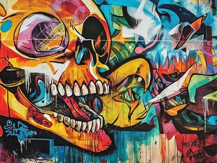 彩色骷髅街头涂鸦艺术