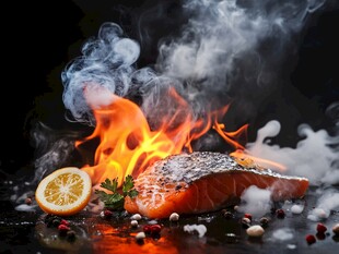 火焰炙烤的鲜嫩三文鱼