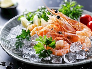 冰镇鲜虾摆盘精致诱人