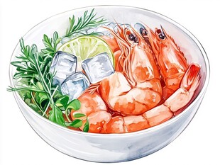 冰鲜大虾配香草柠檬