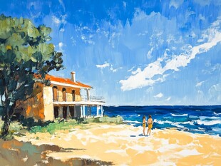 海滨小屋前的浪漫景致