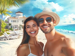 情侣海滩度假甜蜜瞬间