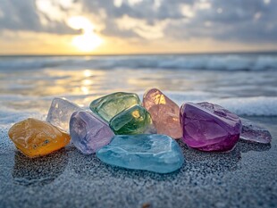 海边五彩宝石闪耀的美景