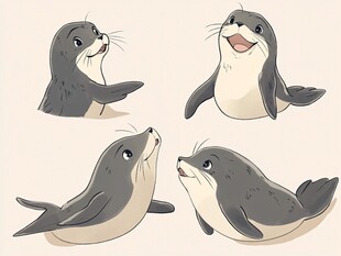 可爱海豹的多样表情姿态