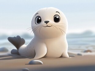 可爱小海豹沙滩惬意模样