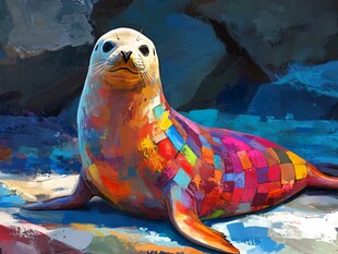 彩色拼贴风的可爱海豹