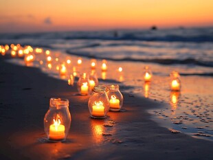 海边烛光 浪漫黄昏的温馨景致