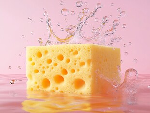 海绵入水溅起晶莹水花