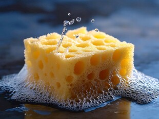 海绵浸水溅起晶莹水花