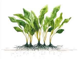 翠绿菠菜植株根系清晰图