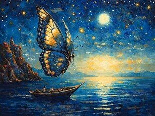 梦幻蝴蝶伴月海上行舟