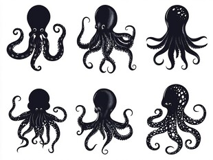 六款黑色章鱼图案设计元素