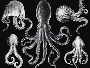 手绘海洋章鱼形象集合