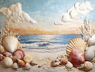 海边贝壳装饰的梦幻风景