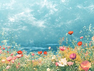 海边烂漫花海梦幻景致