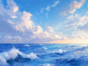 梦幻蓝白海洋天空美景
