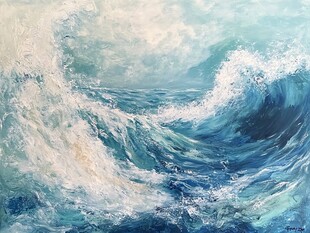 海浪油画 涌动的蓝色韵律