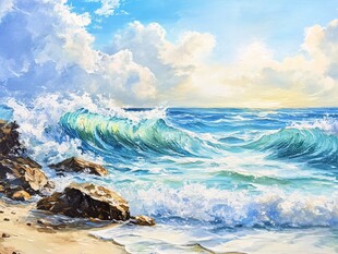 海浪拍岸的美丽海滨风光