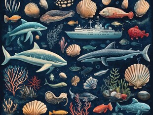 海洋生物与船只插画世界