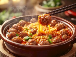 肉丸泡面砂锅美味诱人