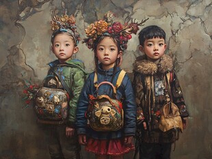 乡村萌娃扮靓挎包迎新春