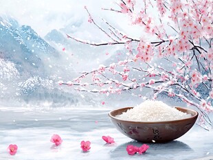 雪境樱下的一碗晶莹白米