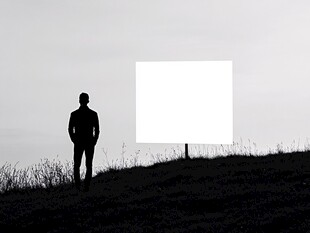 男子立于空白广告牌旁剪影