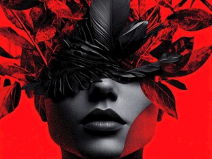 红黑风格的神秘遮面女性