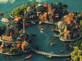 梦幻海上小岛奇幻建筑群