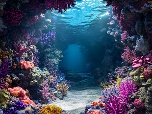 梦幻海底珊瑚洞穴景观