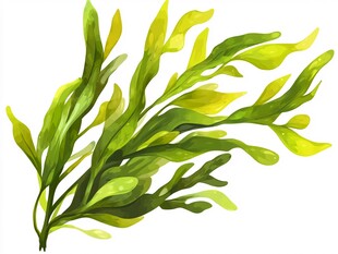 水彩风绿色海草插画