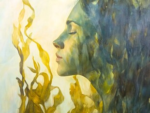 梦幻海藻与女性侧颜艺术画