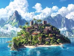 梦幻海岛山间的神秘聚落