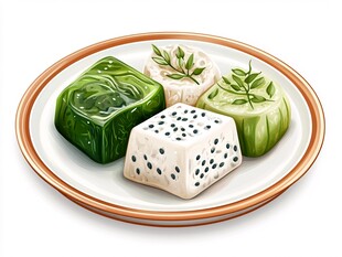 四色精美糕点摆于盘上