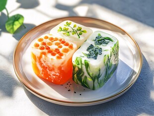 三色精致豆腐美食