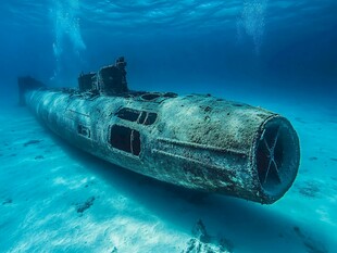 海底锈蚀的古老潜艇遗迹