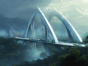 未来感拱形桥梁建筑景观