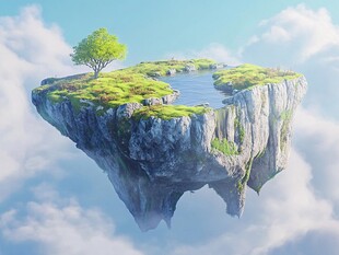 悬浮绿岛云端奇幻景象