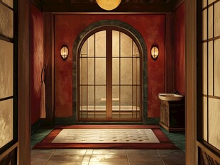 复古风室内拱形门走廊场景