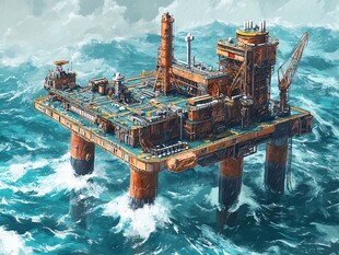 海上石油钻井平台景象