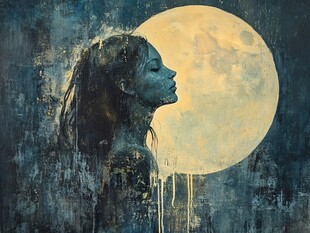 月下少女的静谧侧影